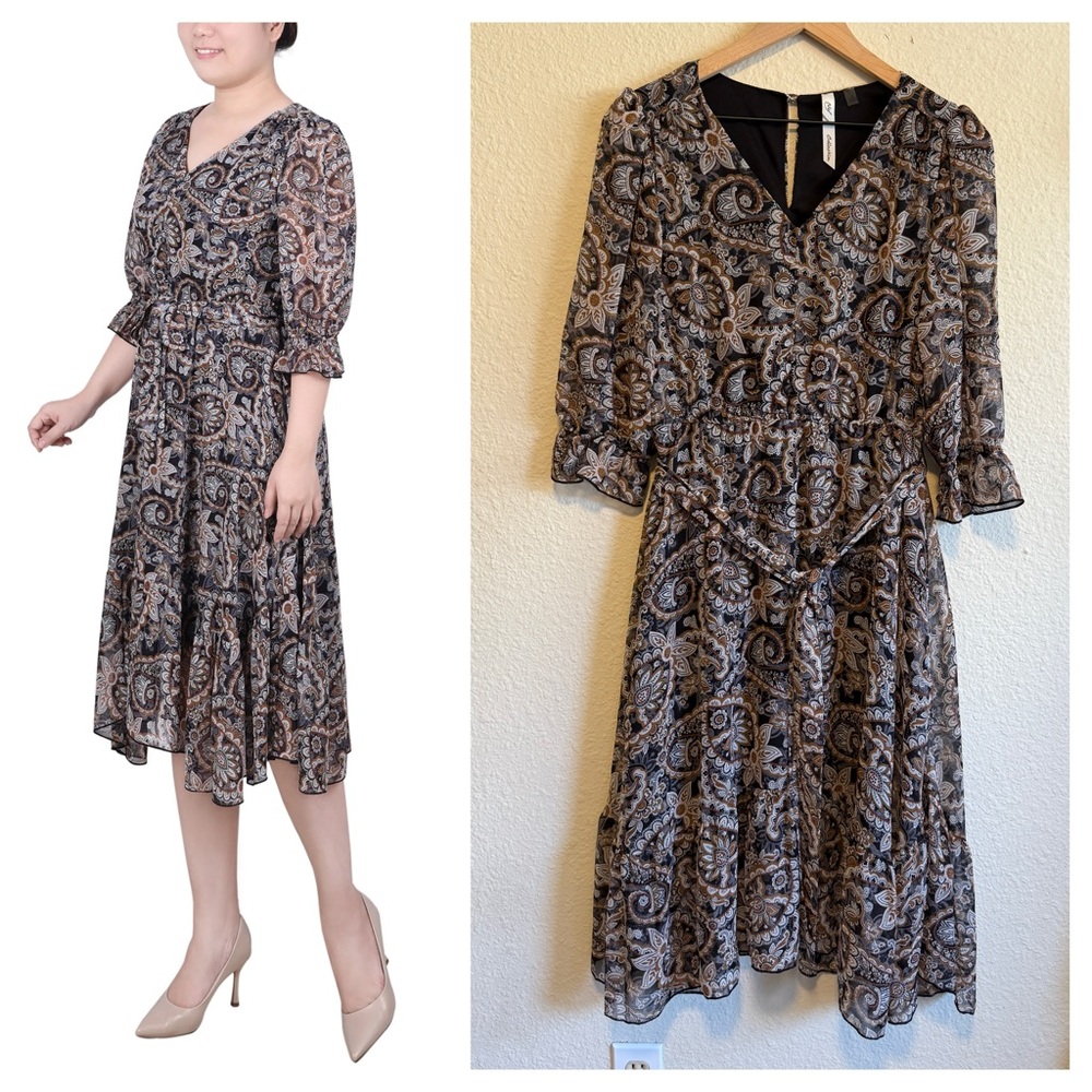 NY Collection Black and White Tiered Midi Dress- Size S
